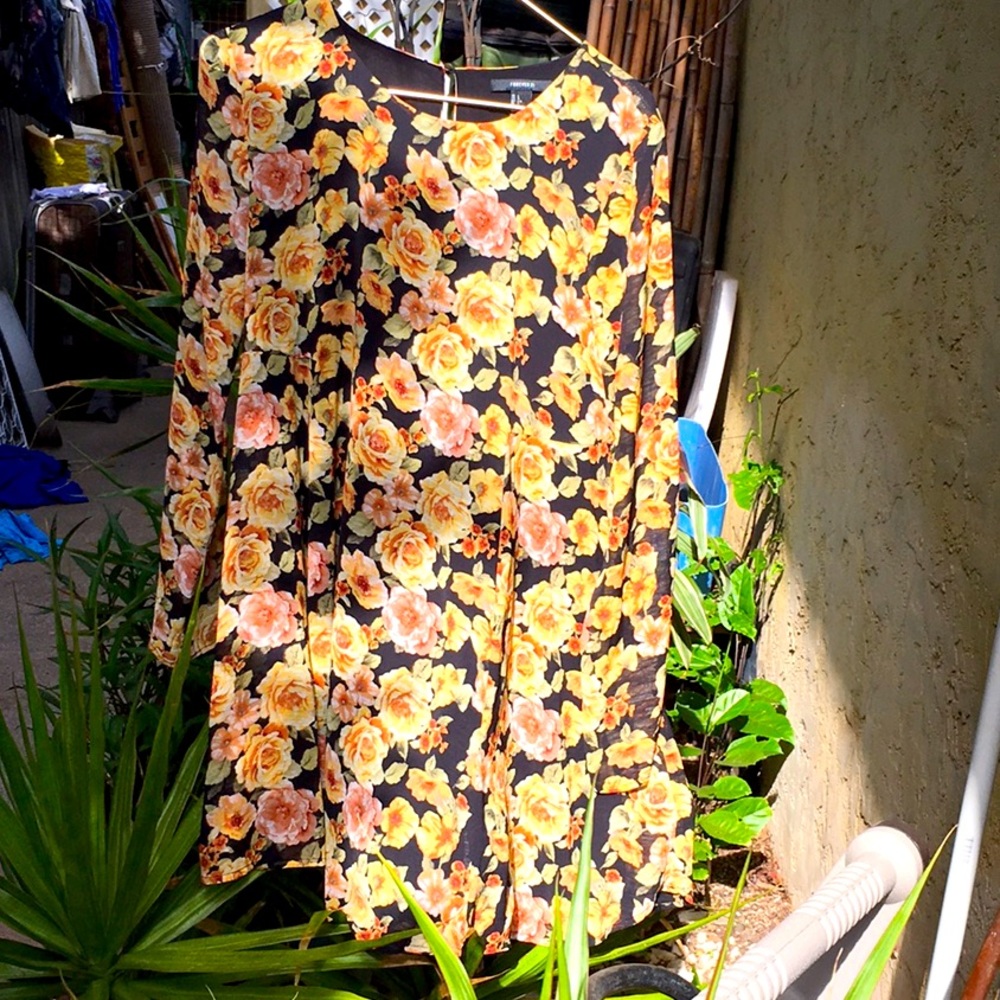 Forever 21 floral yellow dress, Simply Southern style, Large, long sleeve